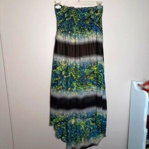 STRAPLESS Smocked high-Low dress blue/Green